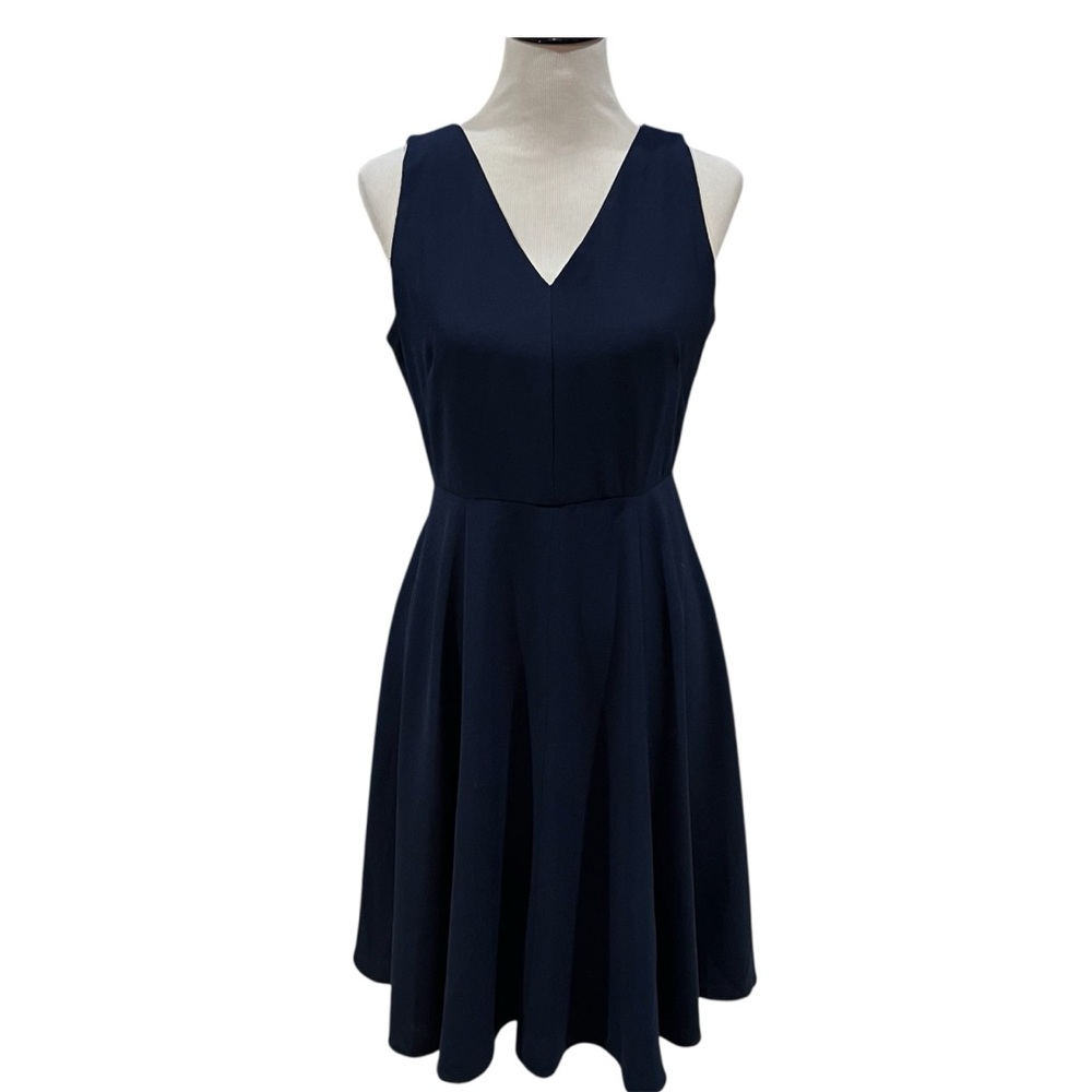 Gal Meets Glam Navy Blue V Neck Fit and Flare Kendra Dress Size 6